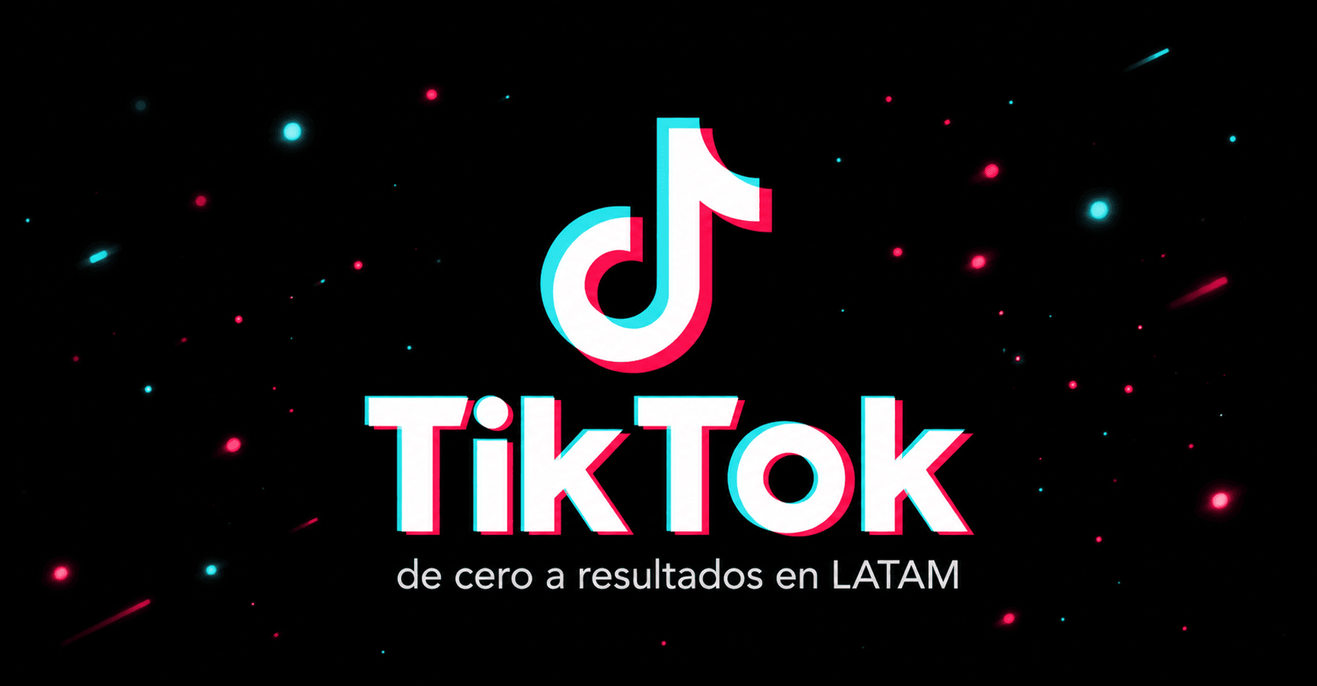 Icono de TikTok con efecto de doble sombra cyan y roja caracteristico sobre fondo negro.