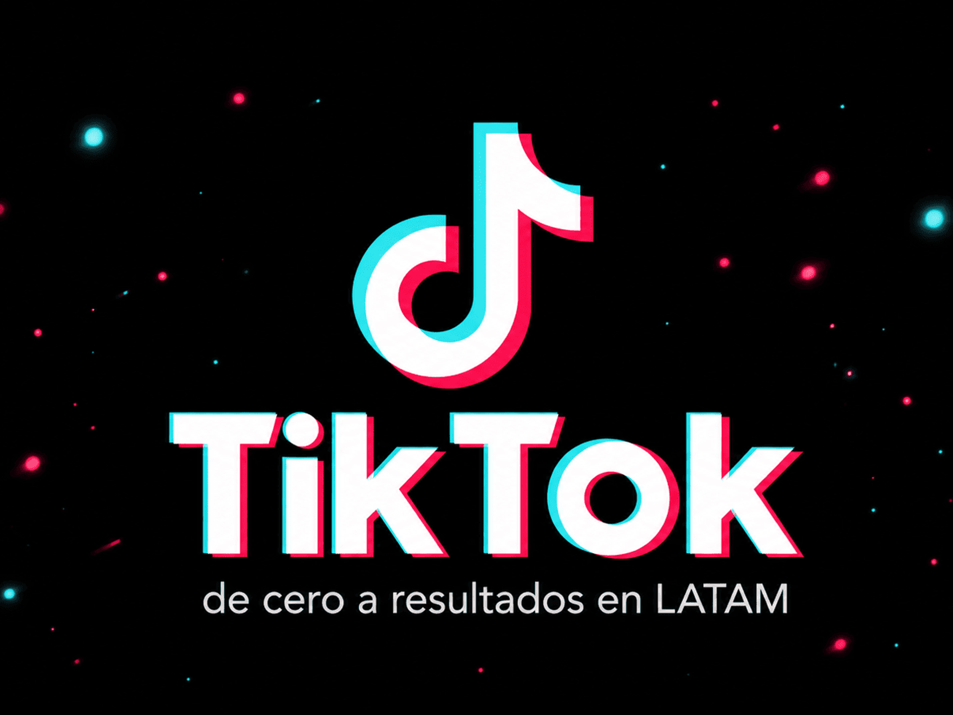 Icono de TikTok con efecto de doble sombra cyan y roja caracteristico sobre fondo negro.