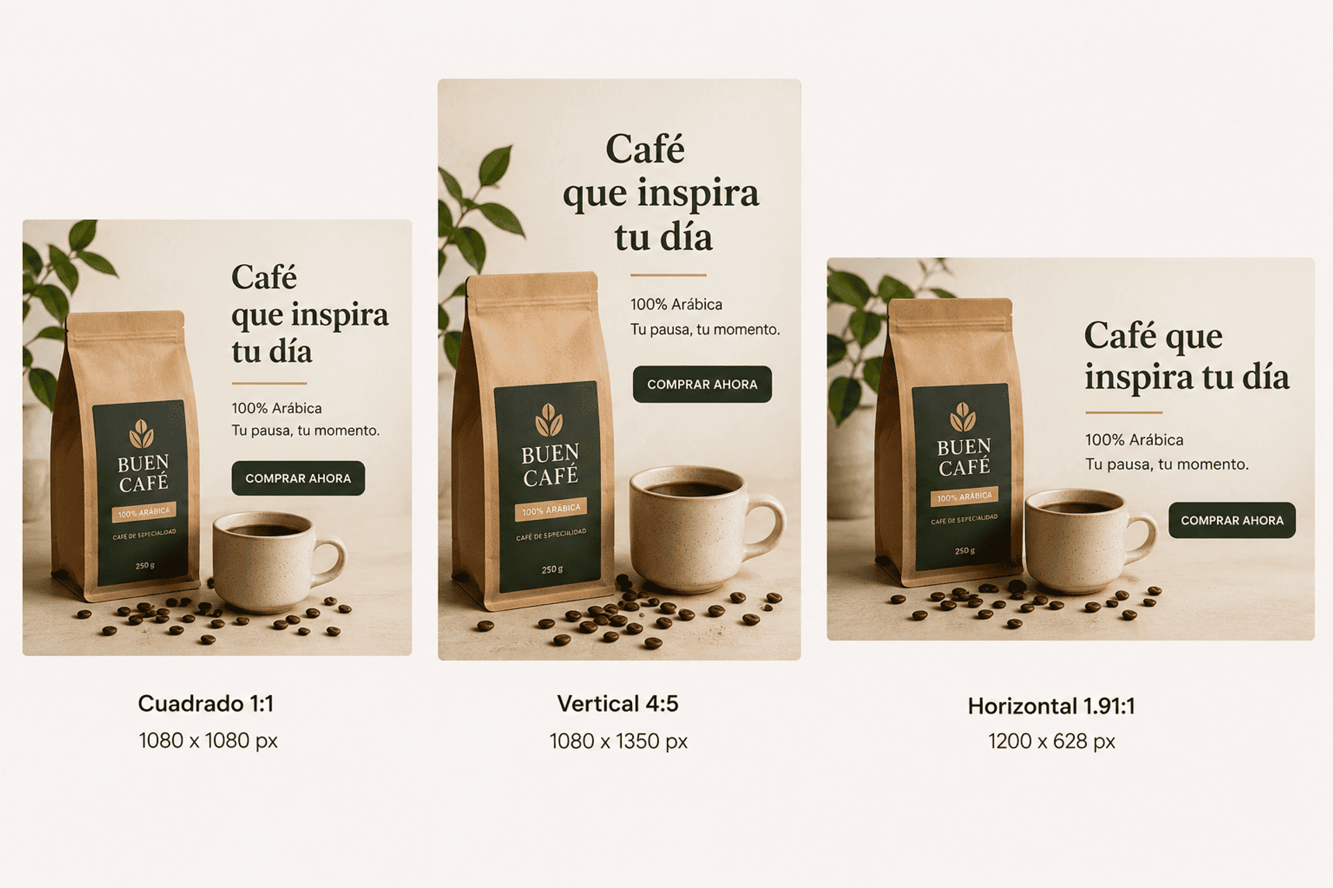 Comparativa visual de un mismo producto en tres proporciones para el feed de Instagram: