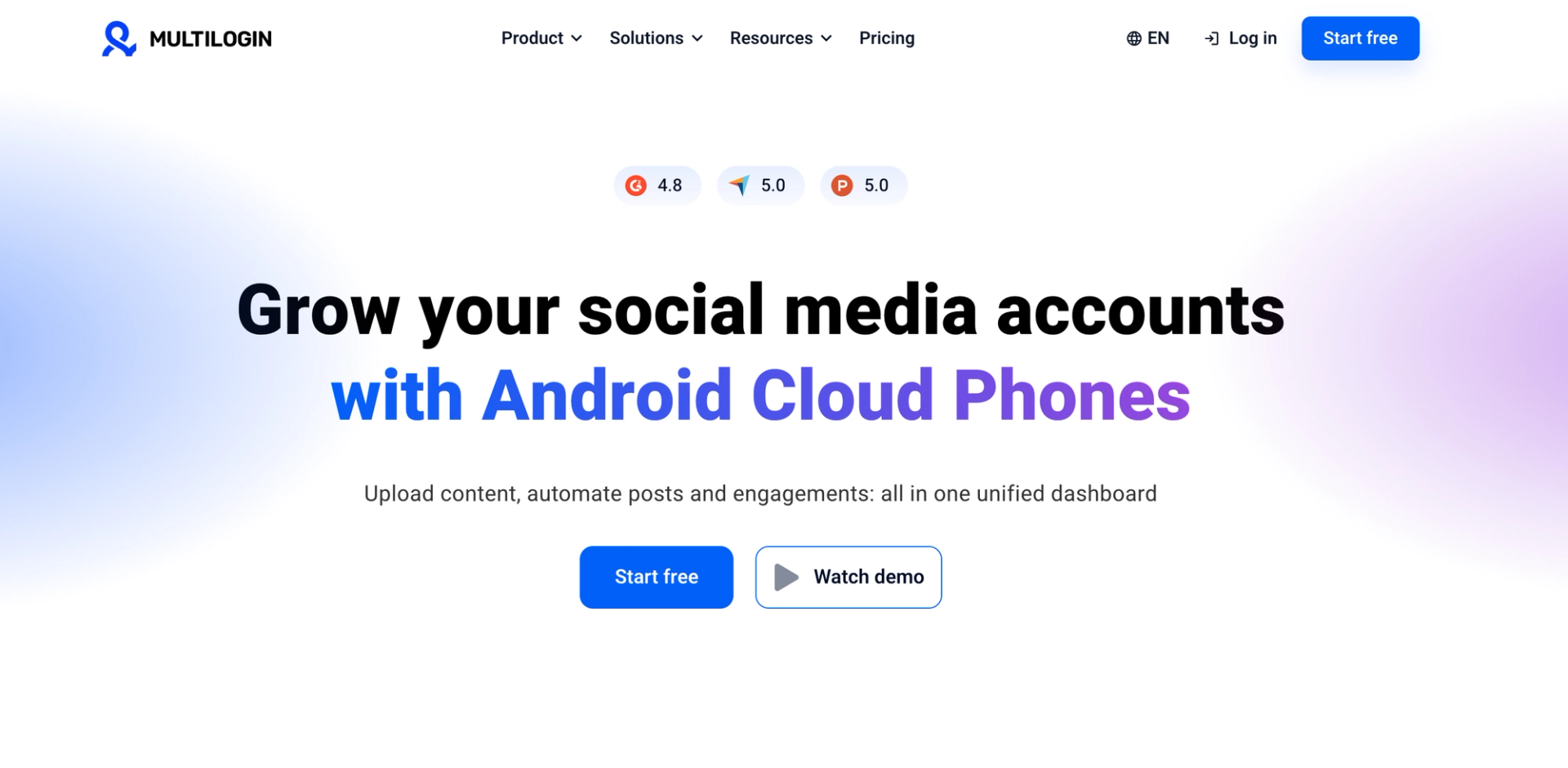 Landing page of Multilogin