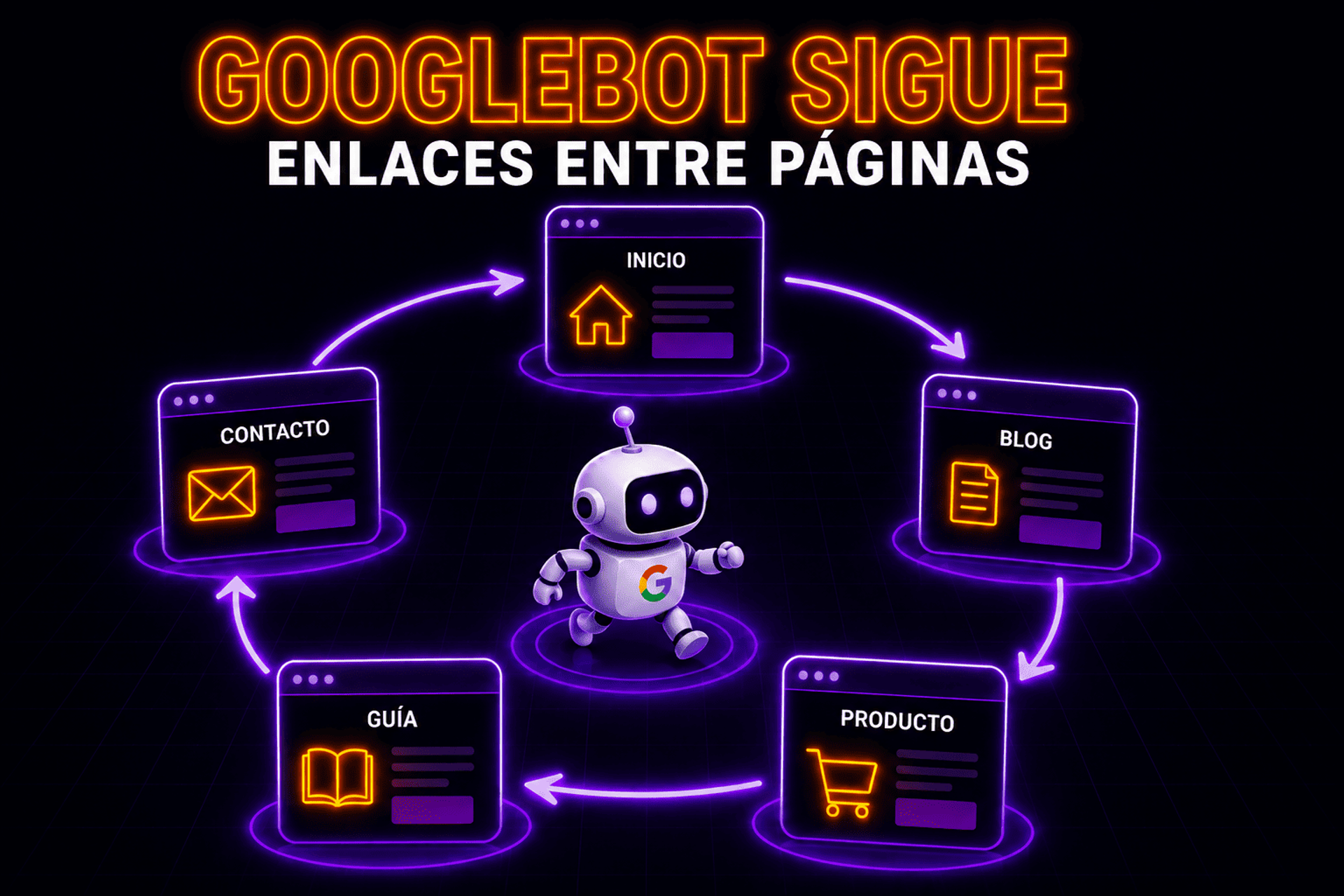 Сómo funciona el crawler Googlebot siguiendo enlaces entre páginas web.