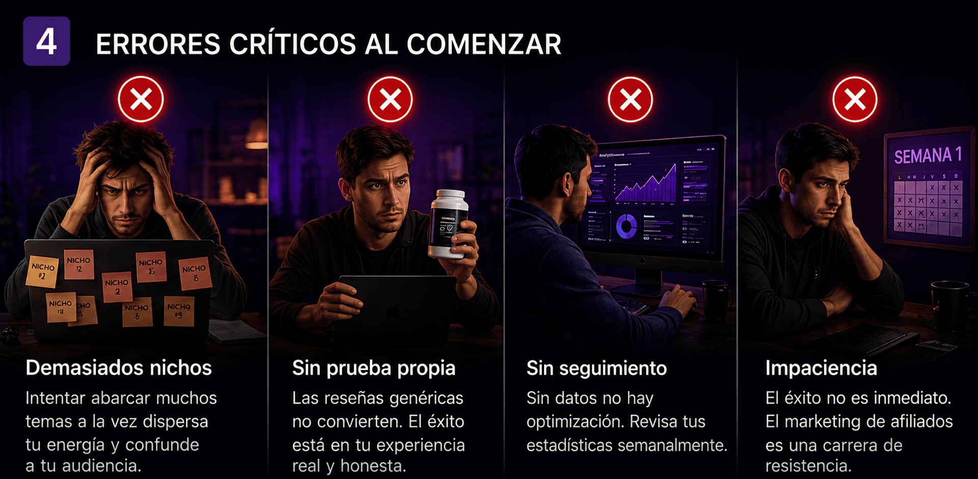 Ilustración de los 4 errores más comunes en afiliados