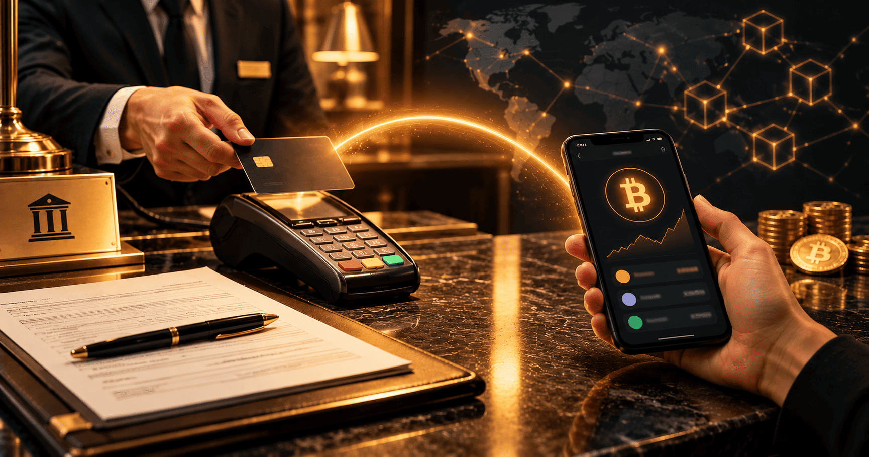 Banco tradicional conectado con criptomonedas.