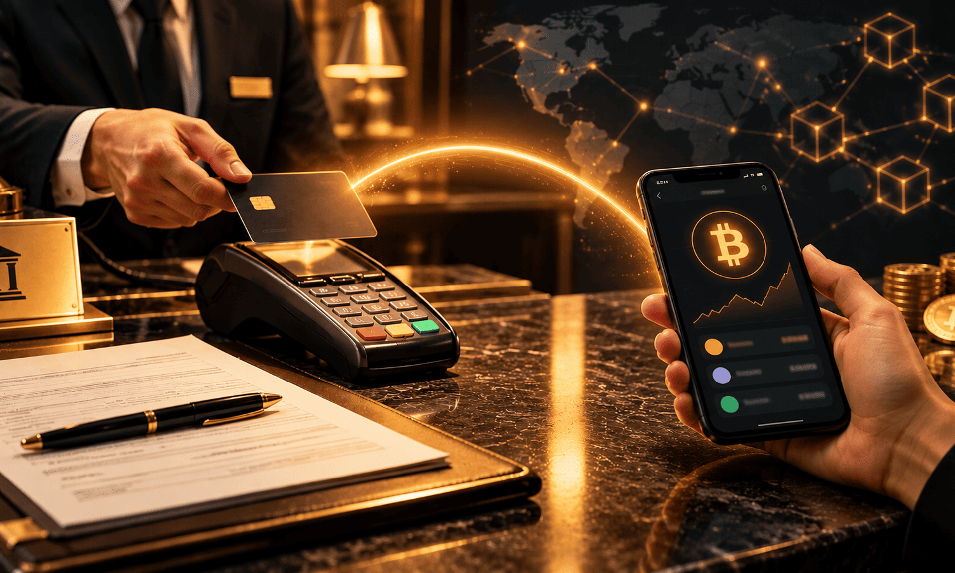 Banco tradicional conectado con criptomonedas.
