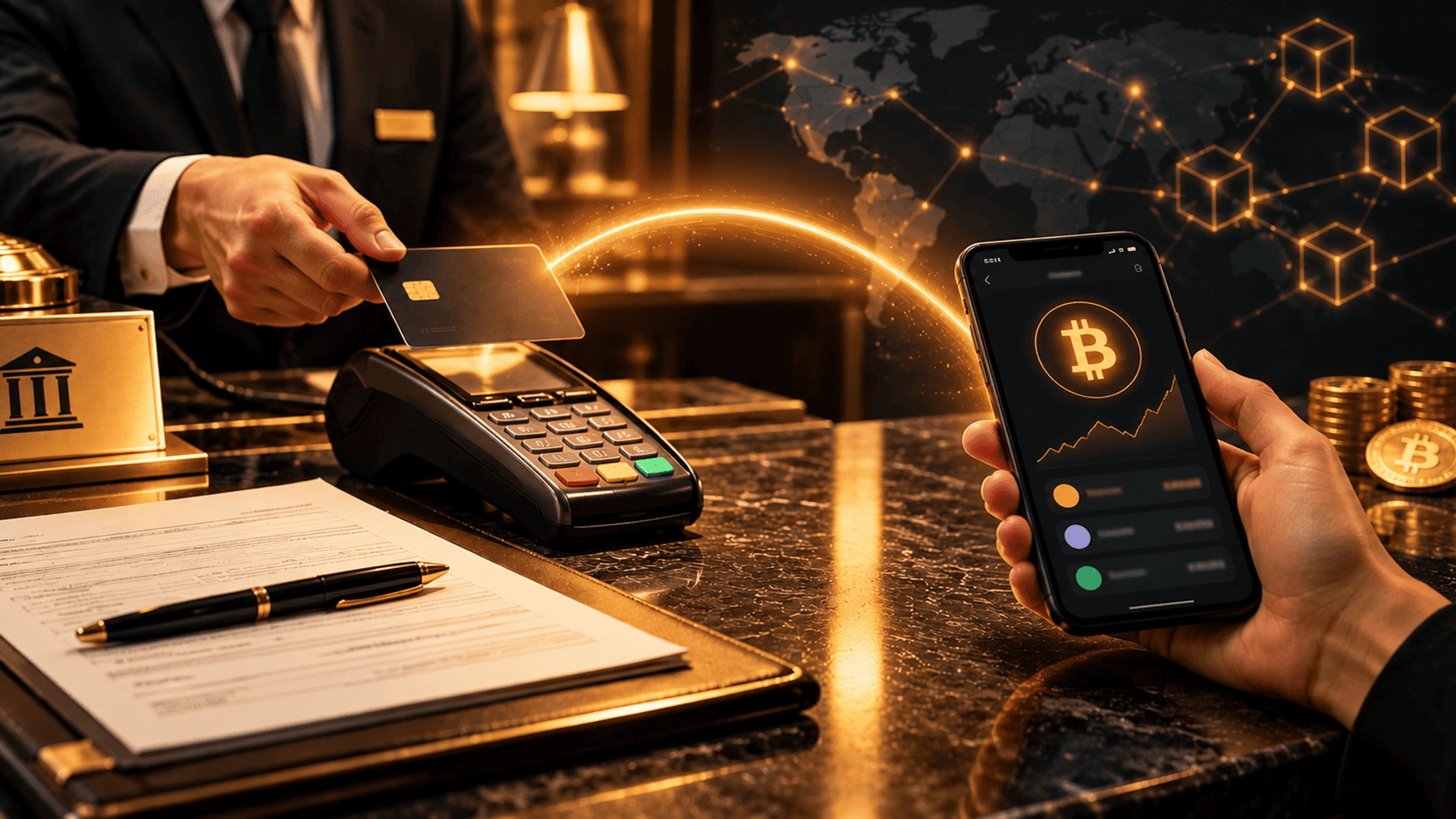 Banco tradicional conectado con criptomonedas.