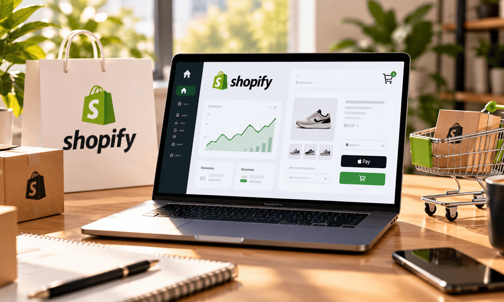 Tienda Shopify con panel de ventas y herramientas de comercio electrónico.