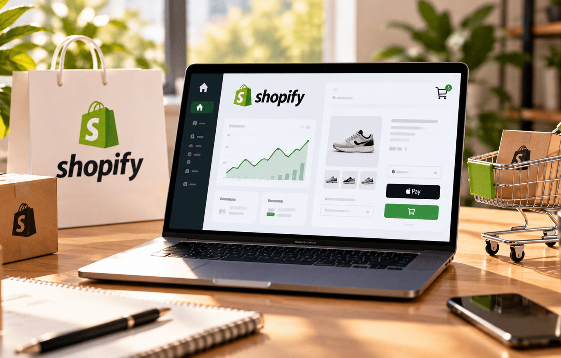 Tienda Shopify con panel de ventas y herramientas de comercio electrónico.