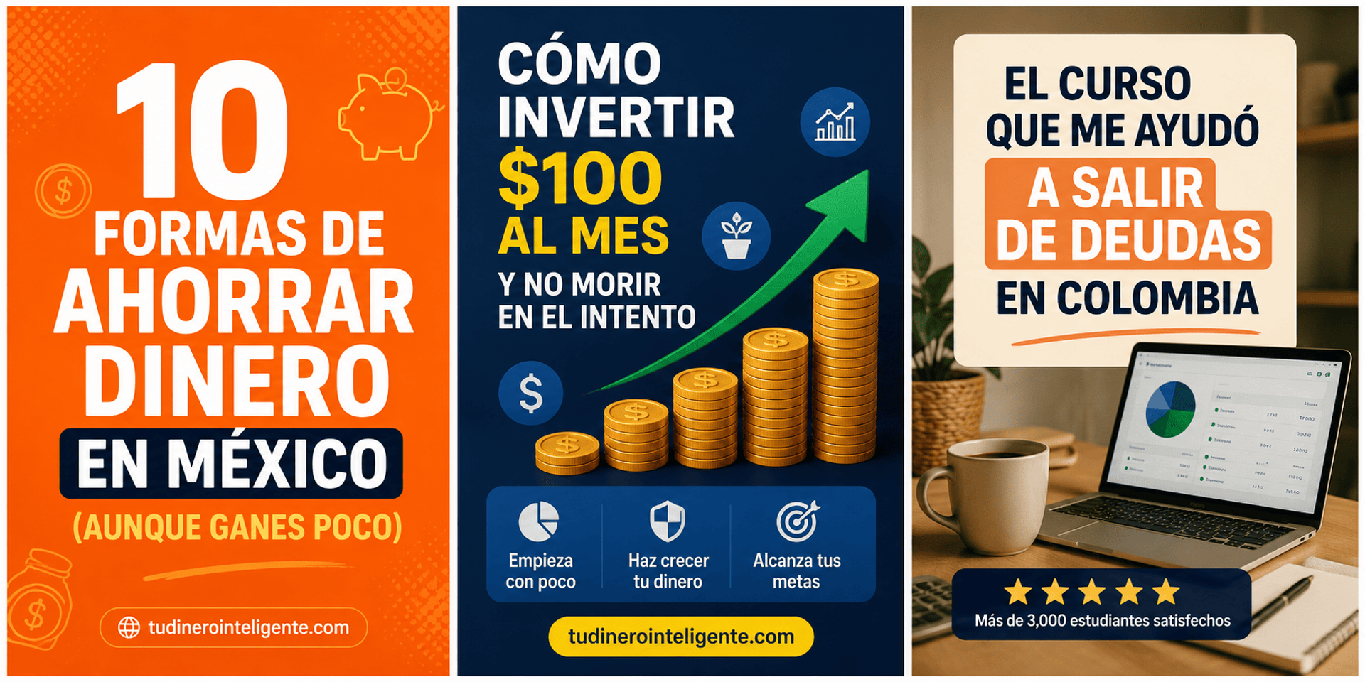 Tres variantes de pin publicitario para Pinterest