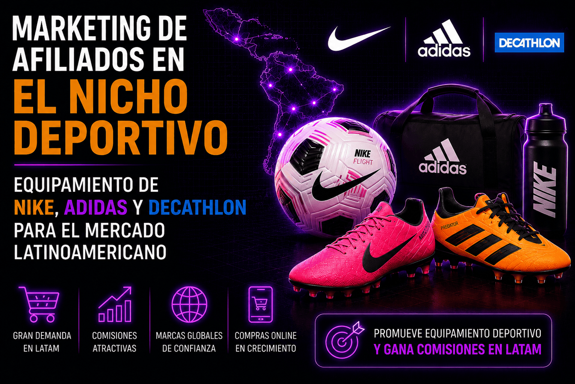Marketing de afiliados en el nicho deportivo: equipamiento de Nike, Adidas y Decathlon para el mercado latinoamericano