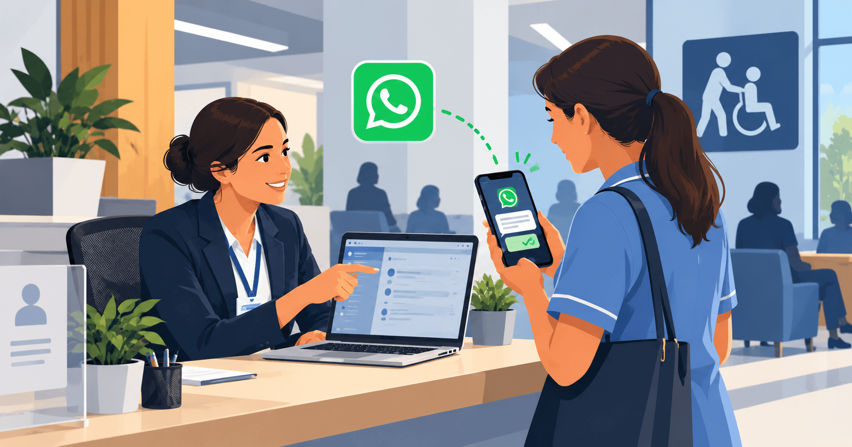 Empleada confirma por WhatsApp la disponibilidad de una cuidadora en un centro de atención.