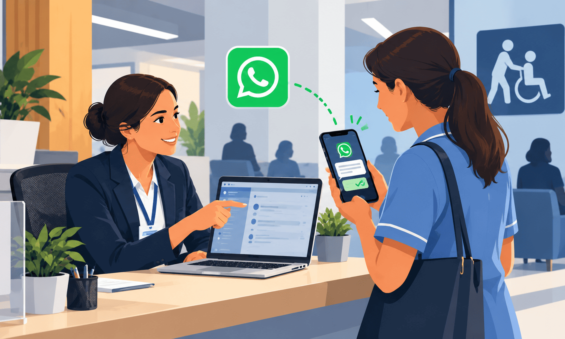 Empleada confirma por WhatsApp la disponibilidad de una cuidadora en un centro de atención.