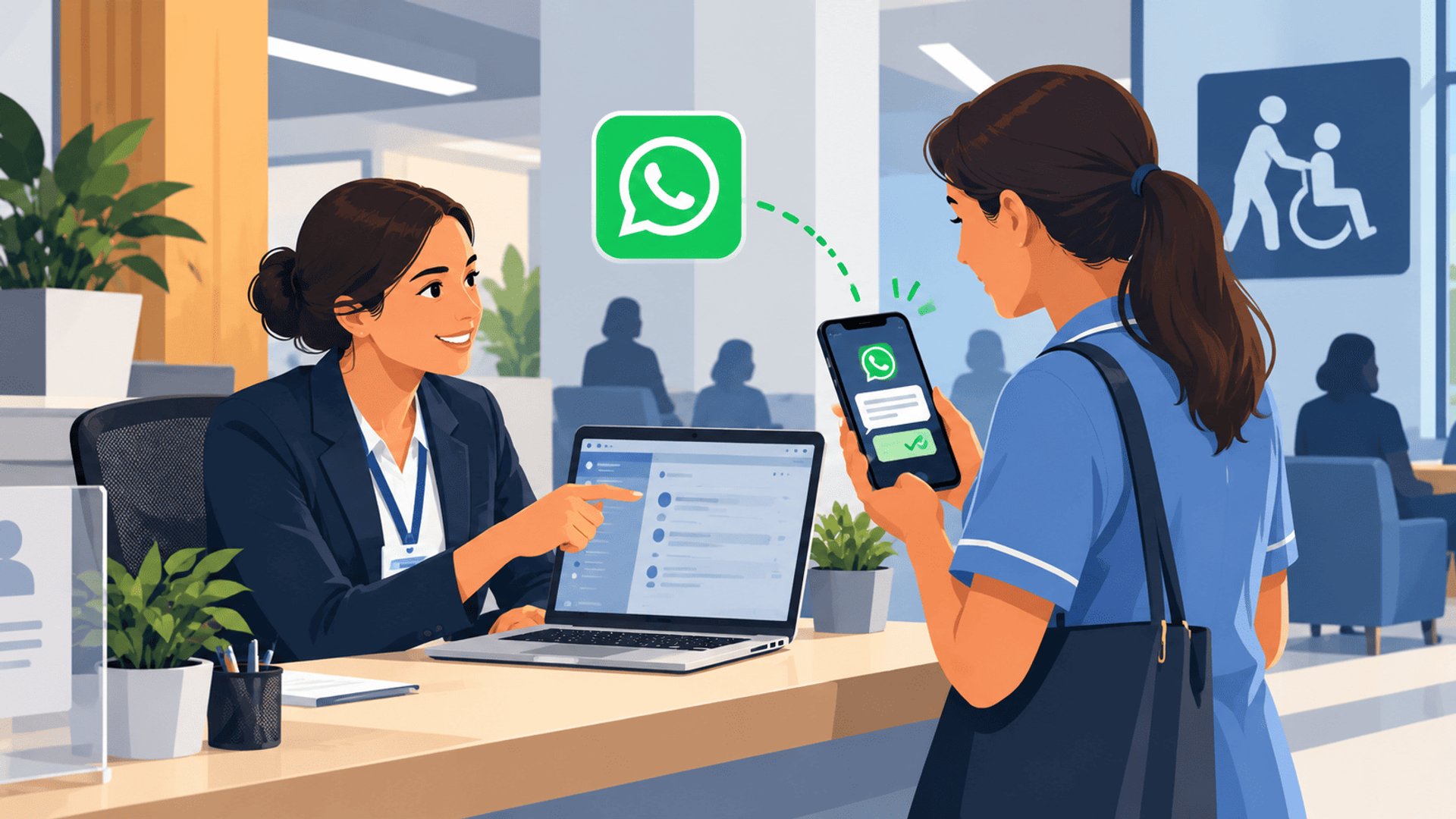 Empleada confirma por WhatsApp la disponibilidad de una cuidadora en un centro de atención.