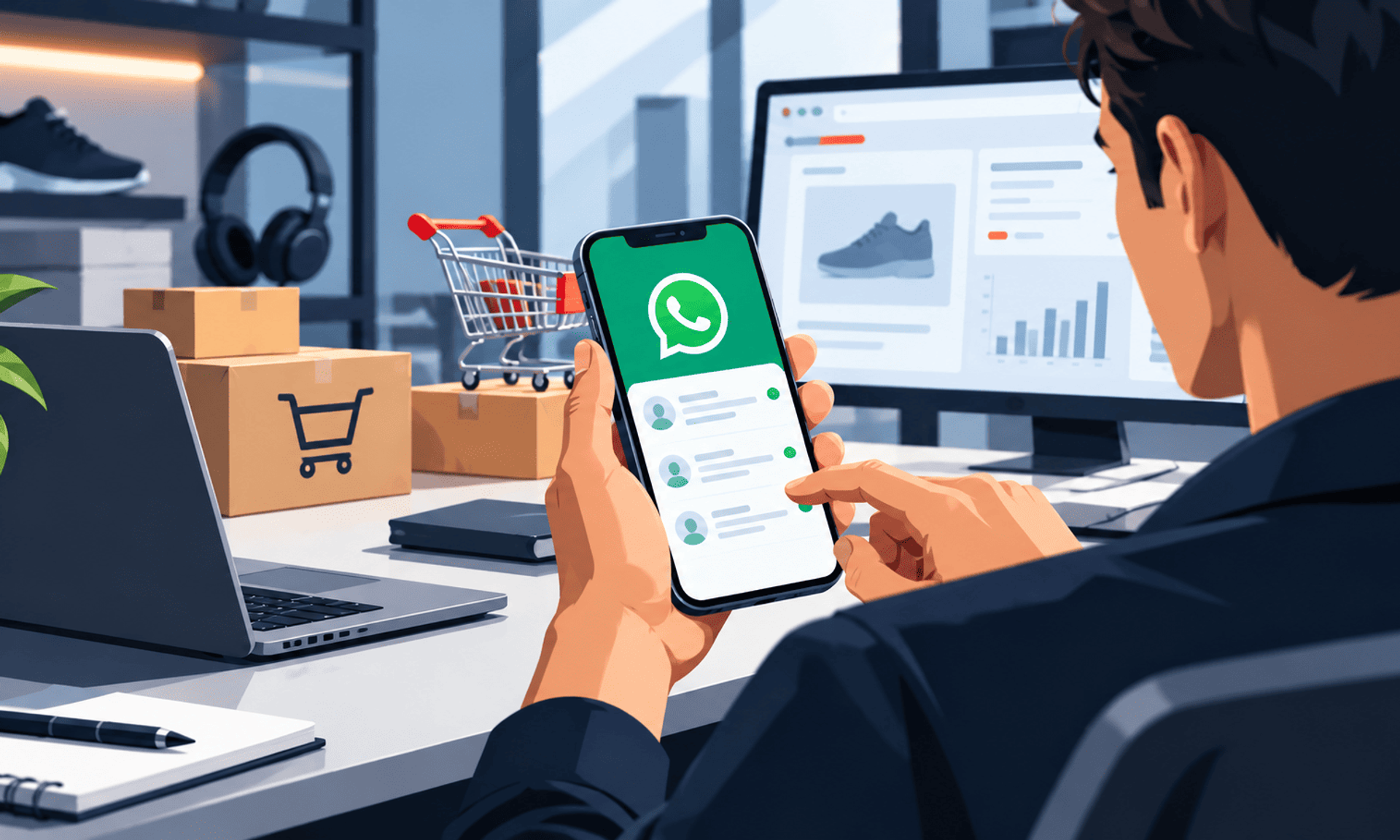 Gestión de ventas online y atención a clientes mediante WhatsApp desde un entorno de comercio digital.