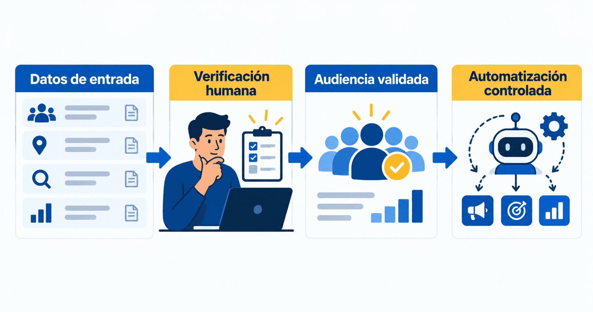 Verificación humana de datos antes de validar audiencias y aplicar automatización con IA