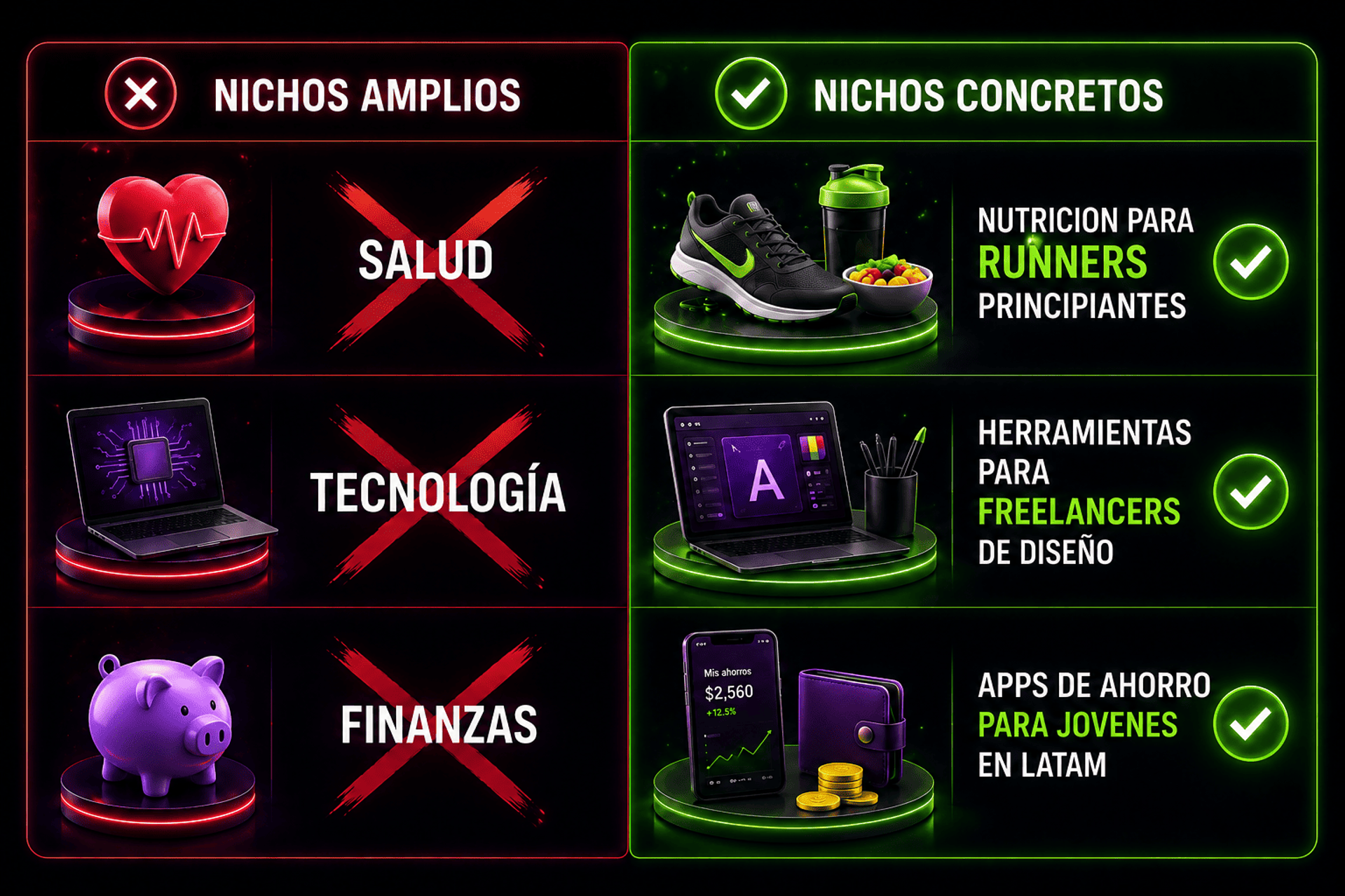 Ejemplos de nichos concretos para marketing de afiliados.