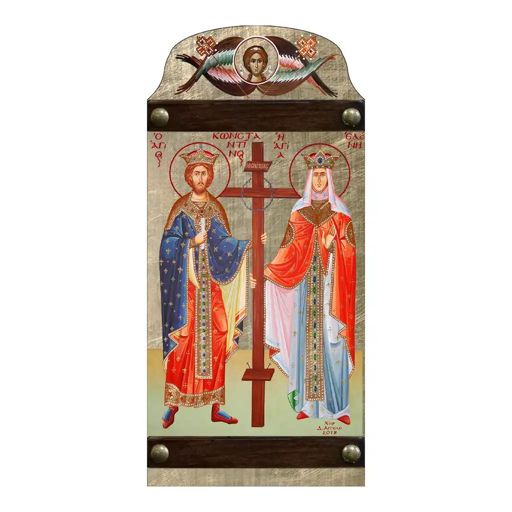 Άγιοι Κωνσταντίνος και Ελένη - χειροποίητη μεταξοτυπία με Τρέσα