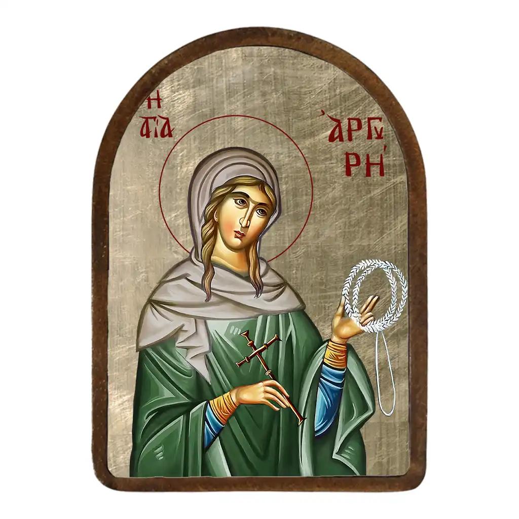 Αγία Αργυρή η Νεομάρτυς - χειροποίητη οβάλ μεταξοτυπία με πόδι