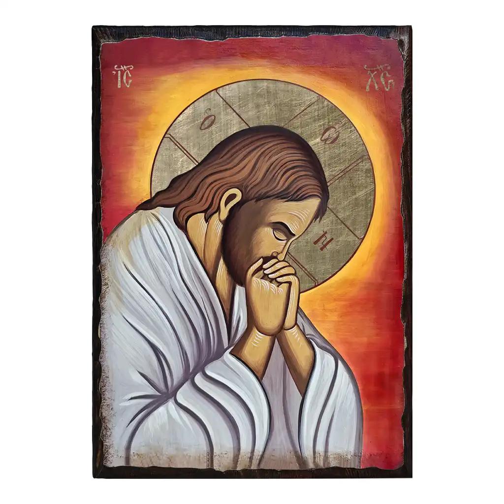 Χριστός Προσευχόμενος - χειροποίητη πελεκητή μεταξοτυπία