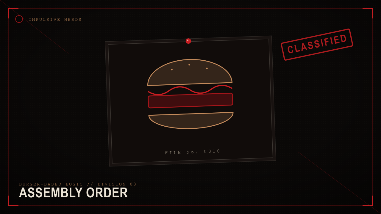 Burger assembly order evidence card.