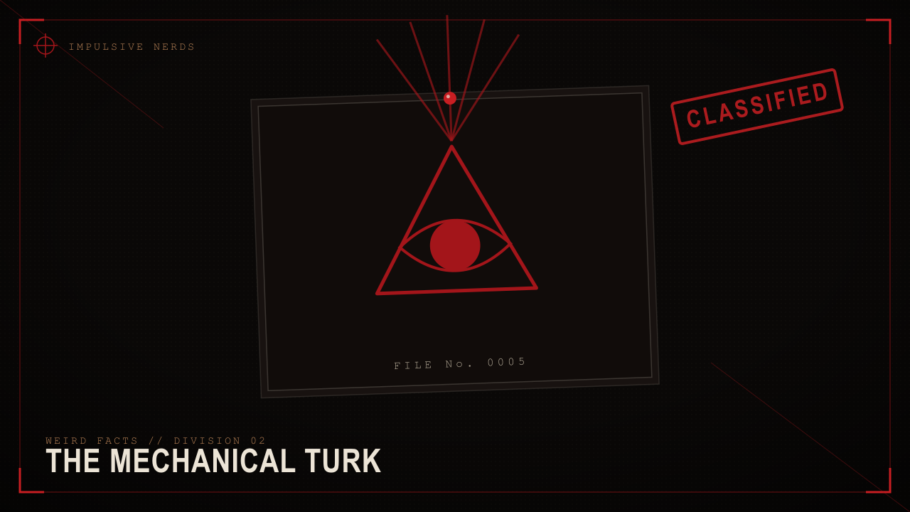 The Mechanical Turk evidence card with eye motif.