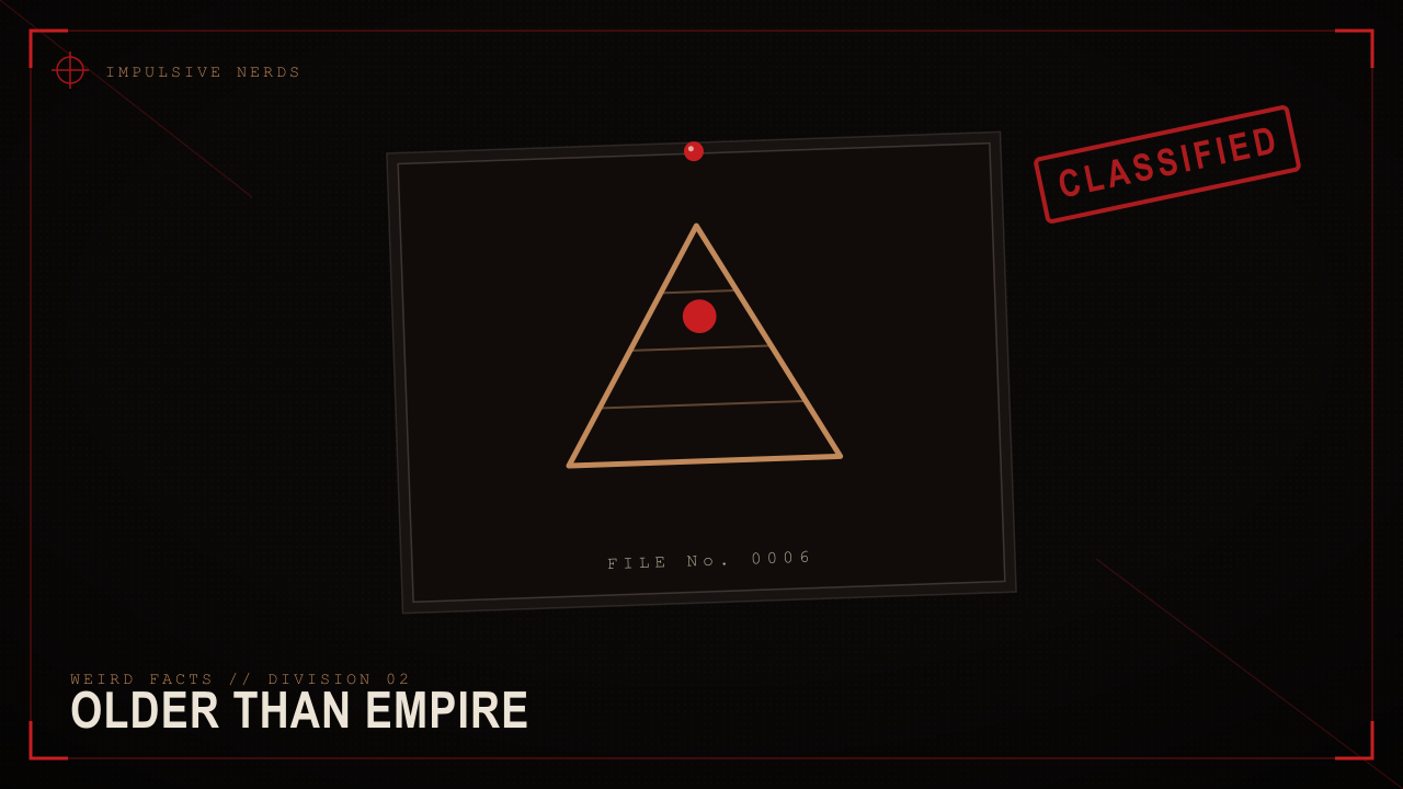 Oxford older than the Aztec Empire evidence card with pyramid motif.