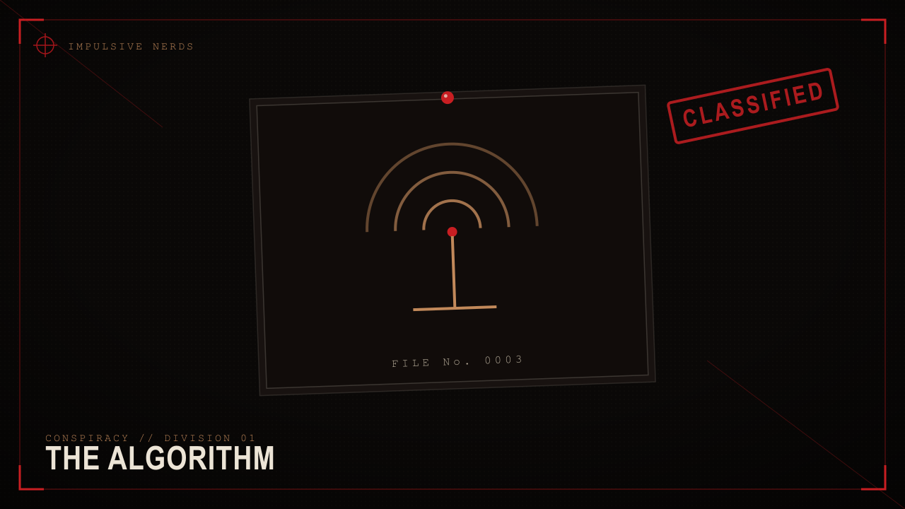 The Algorithm evidence card with broadcast-signal motif.