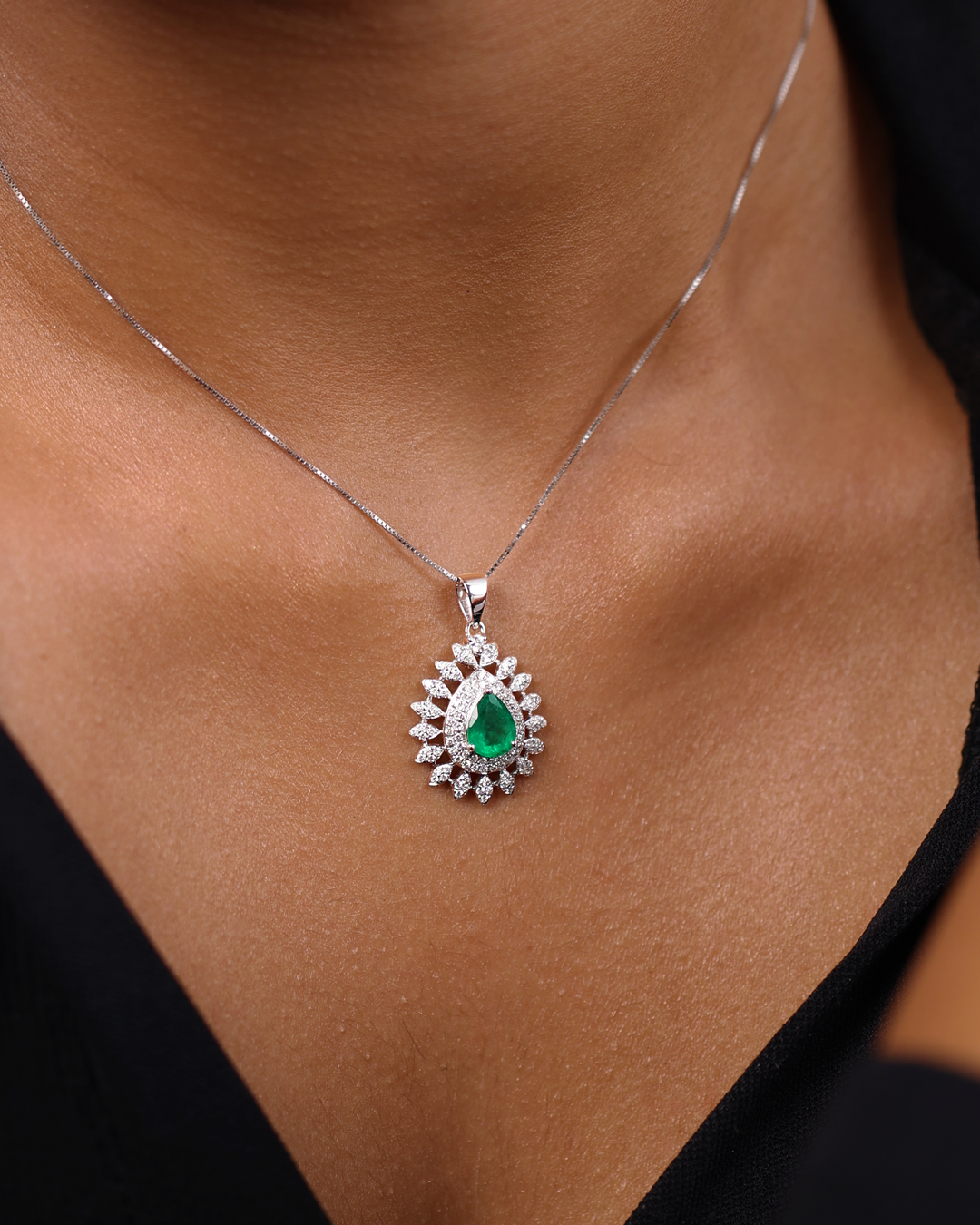 Pear Cut Emerald Starburst Pendant