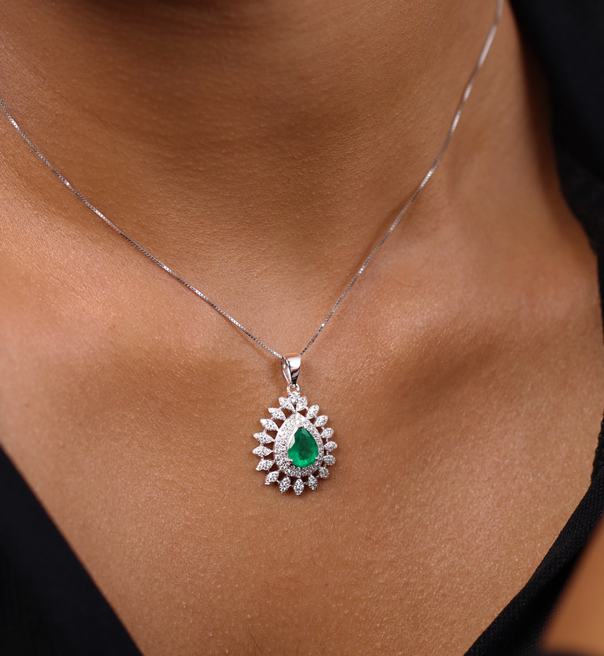 Pear Emerald Starburst Pendant - view 1