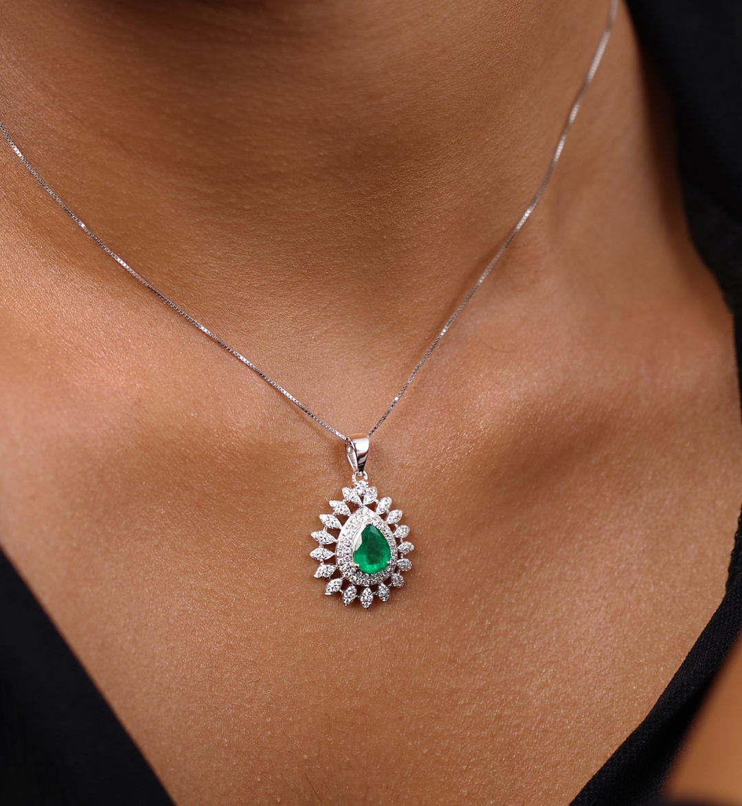 Pear Emerald Starburst Pendant - view 1