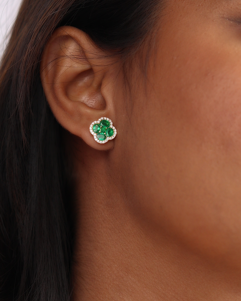 Emerald Four-Leaf Clover Halo Studs