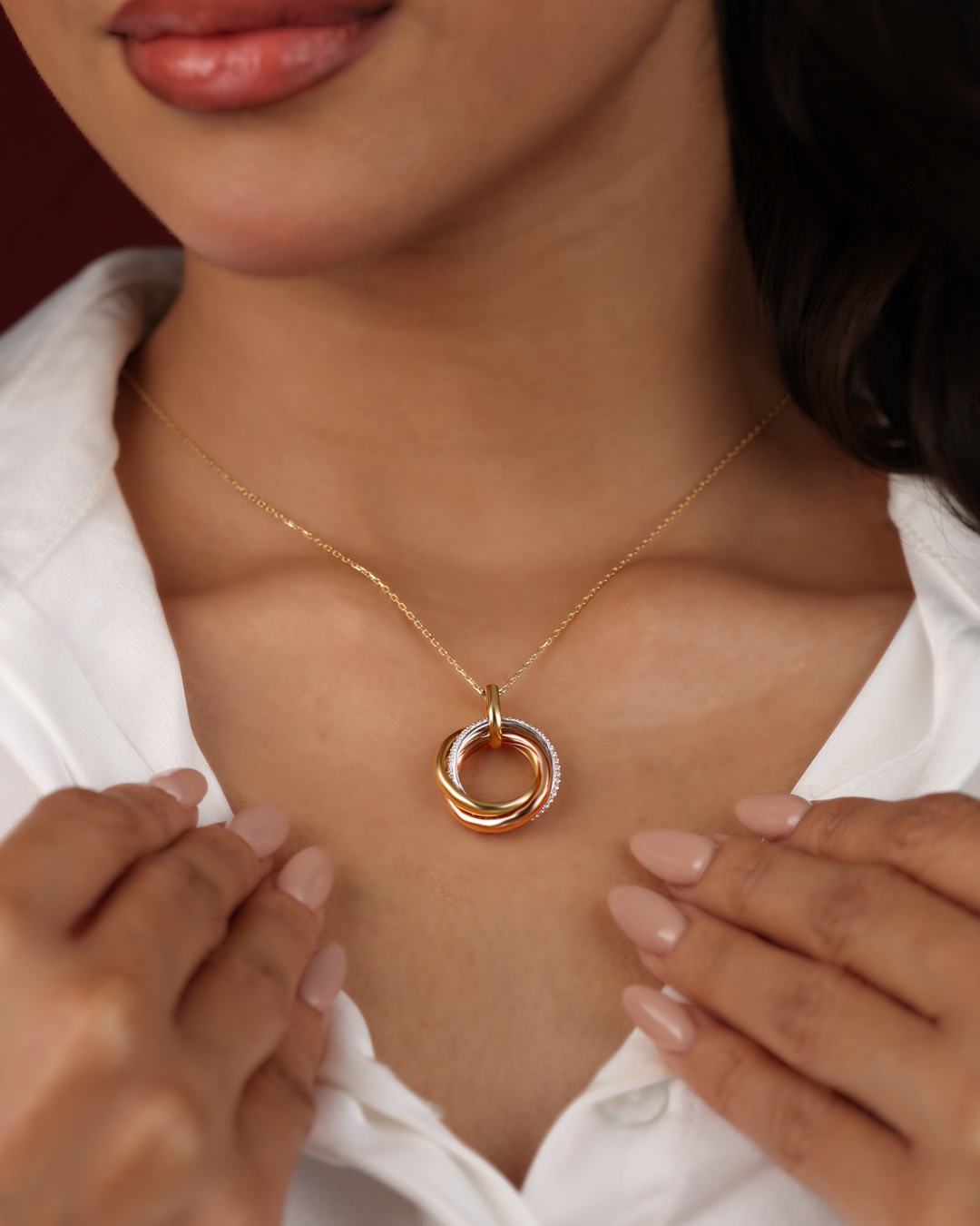 Trinity Interlocking Diamond Pendant Necklace - view 1
