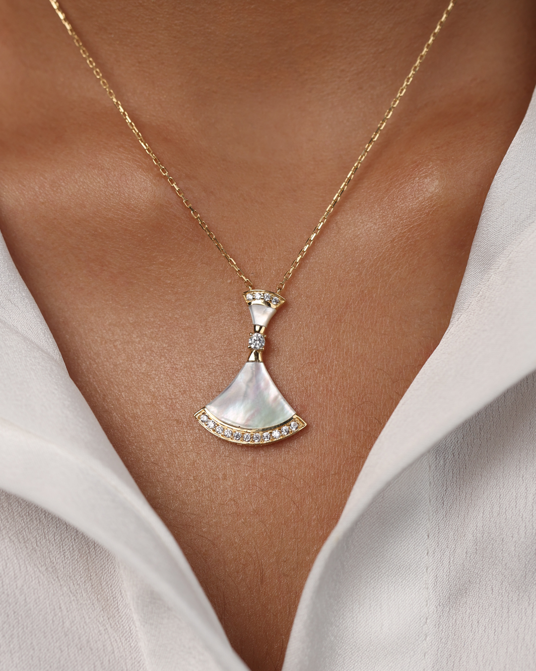 Mother-of-Pearl & Diamond Pendant Necklace - view 1