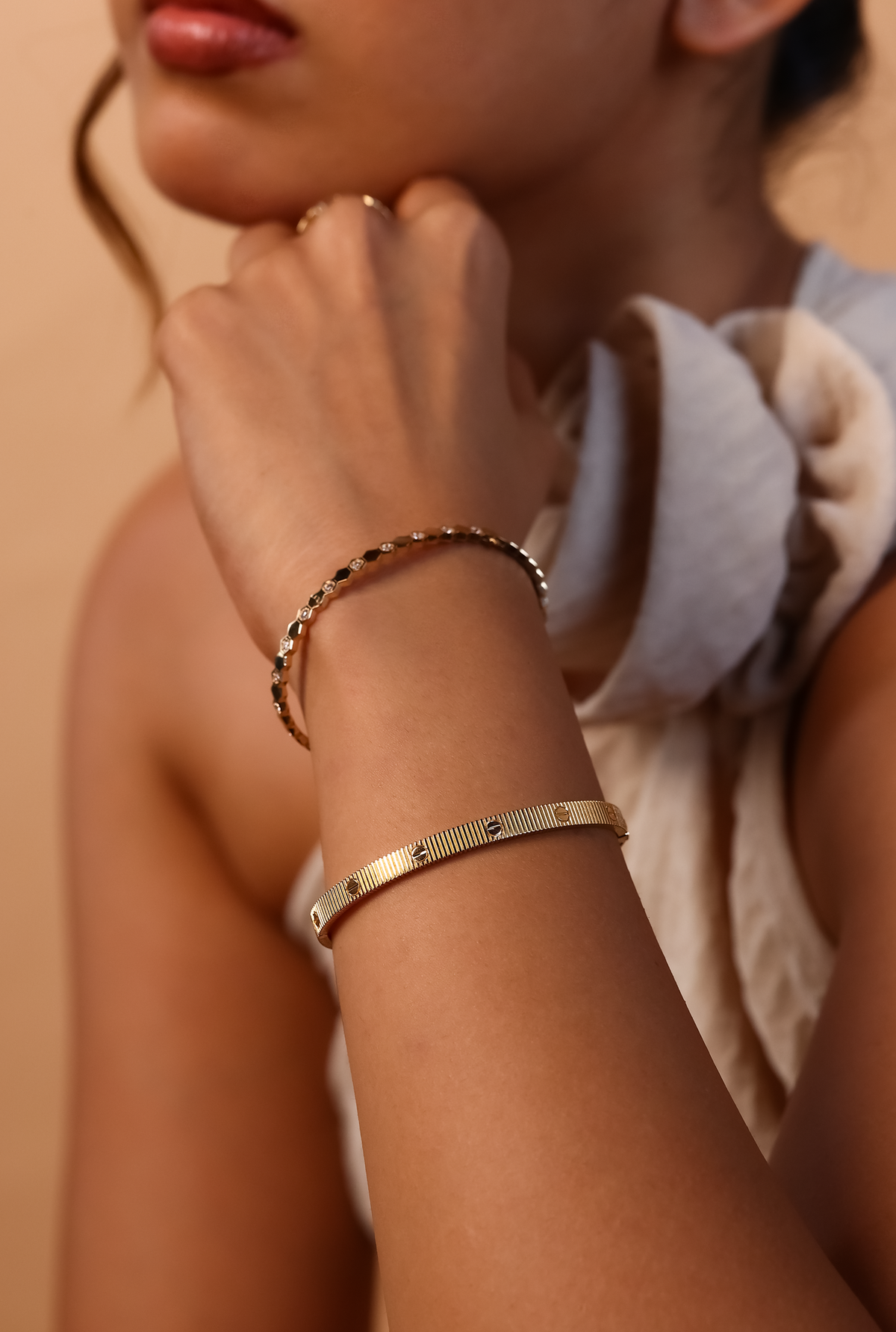 Textured Screw-Motif Gold Bangle - view 1