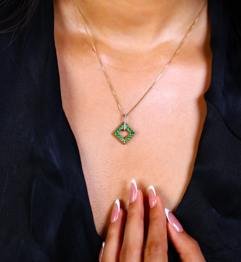 Geometric Tsavorite Garnet Pendant