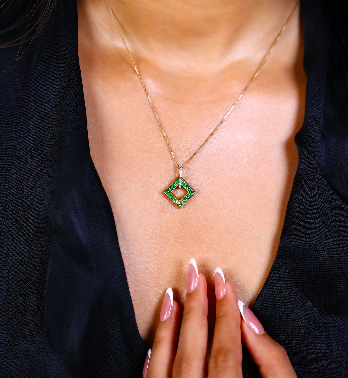 Geometric Tsavorite Garnet Pendant - view 1