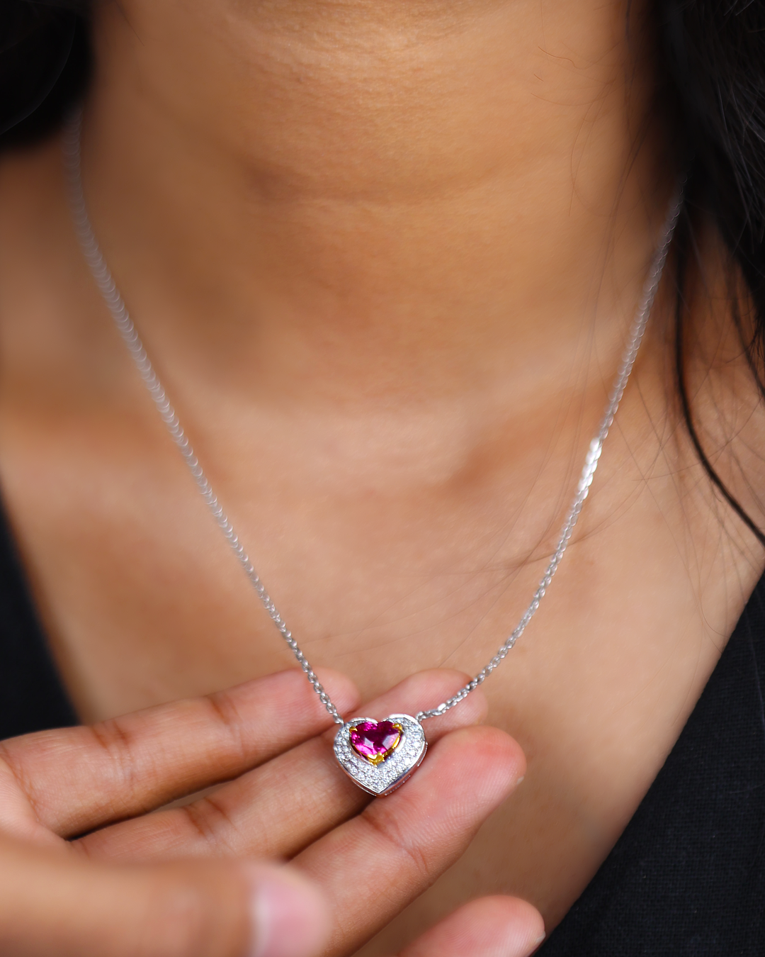 Pink Sapphire & Diamond Heart Pendant - view 1