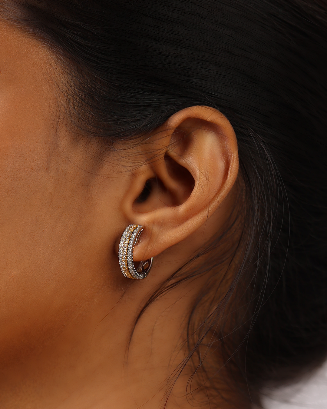Tri-Row Pavé Diamond Hoops - view 1