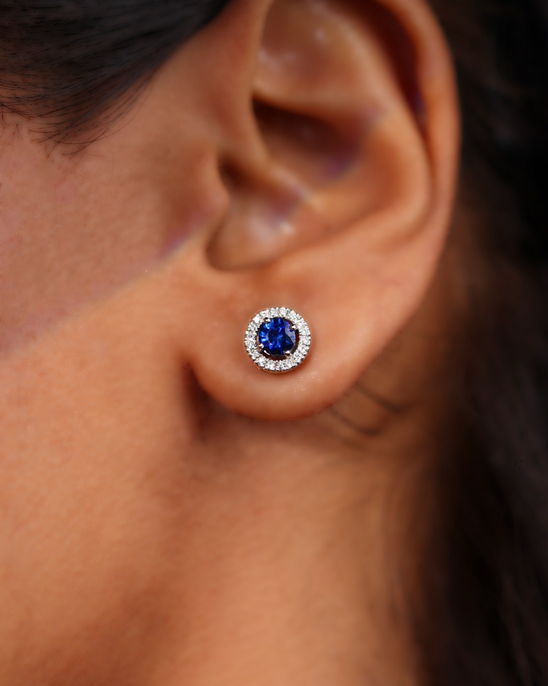 Ceylon Royal Blue Sapphire Halo Studs