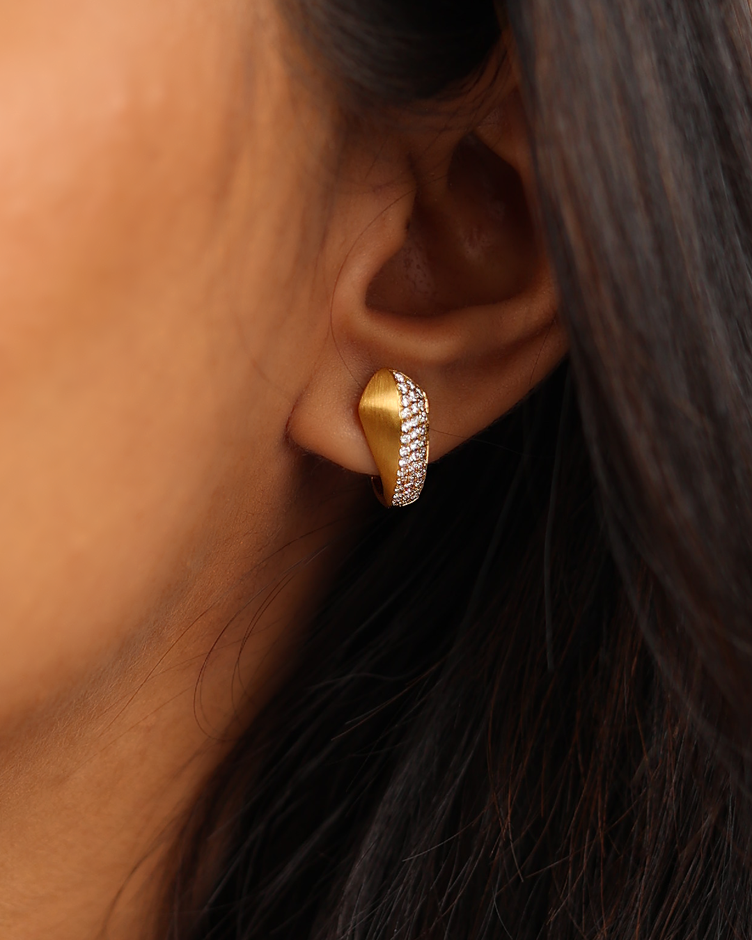 Two-Tone Brushed Gold & Diamond Earrings - view 1