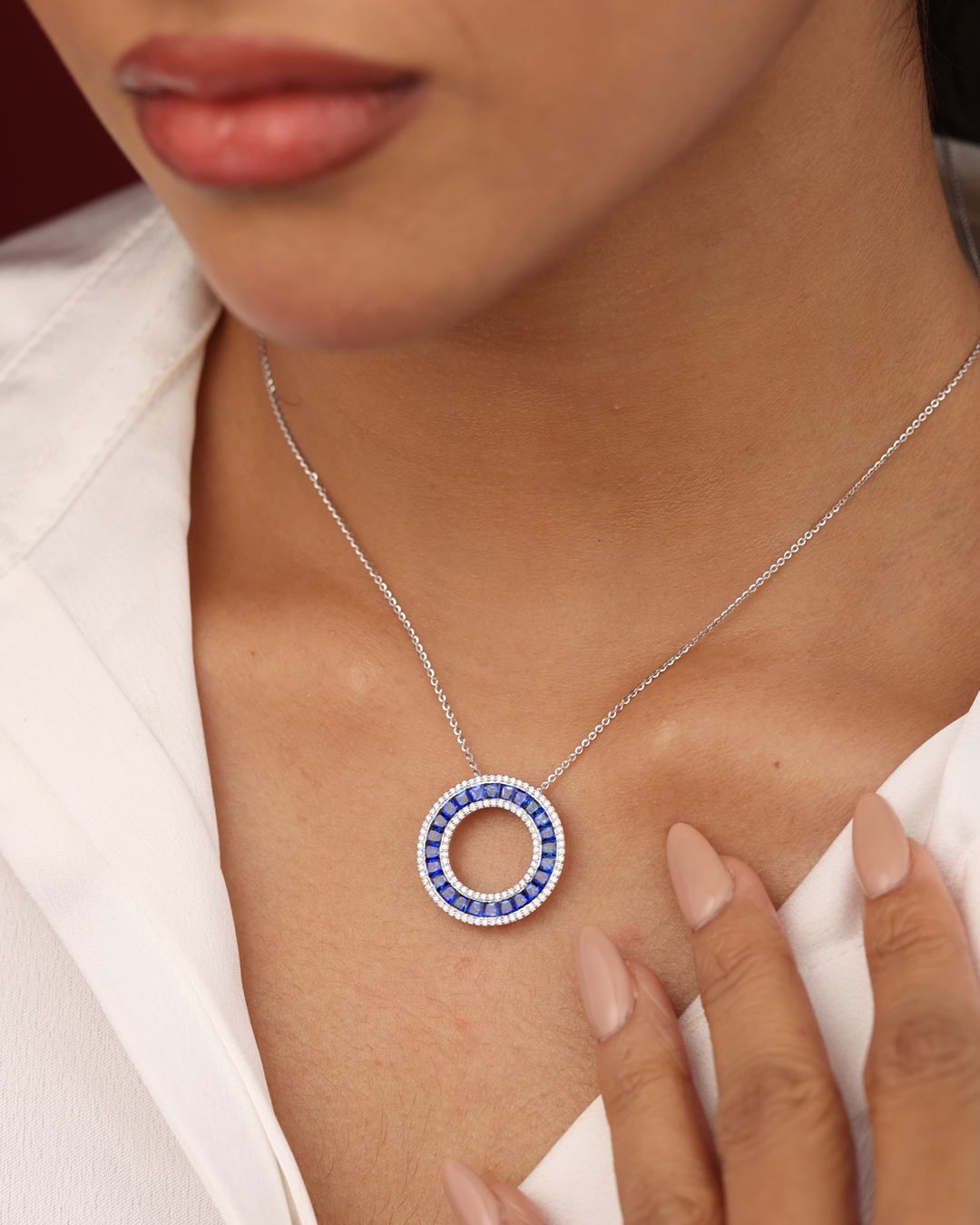 Royal Blue Sapphire & Diamond Medallion Pendant - view 1