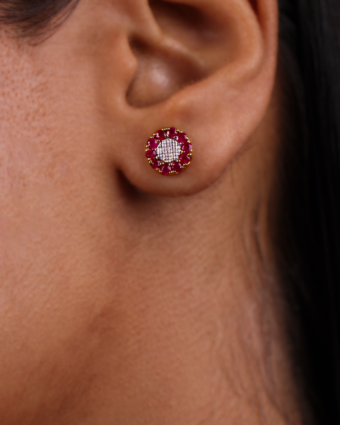 Ruby & Diamond Cluster Studs - view 1