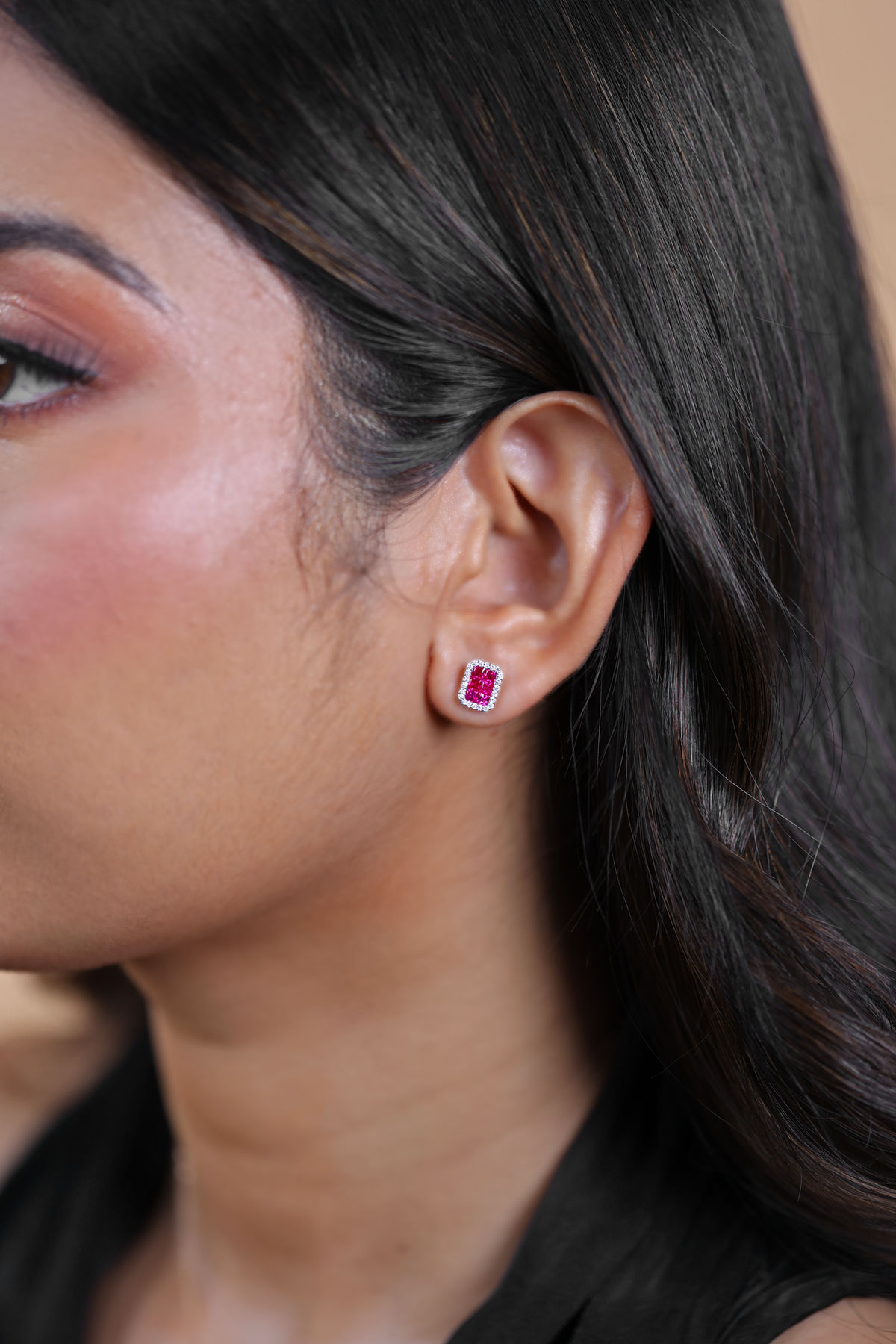 Ruby & Diamond Halo Studs - view 1