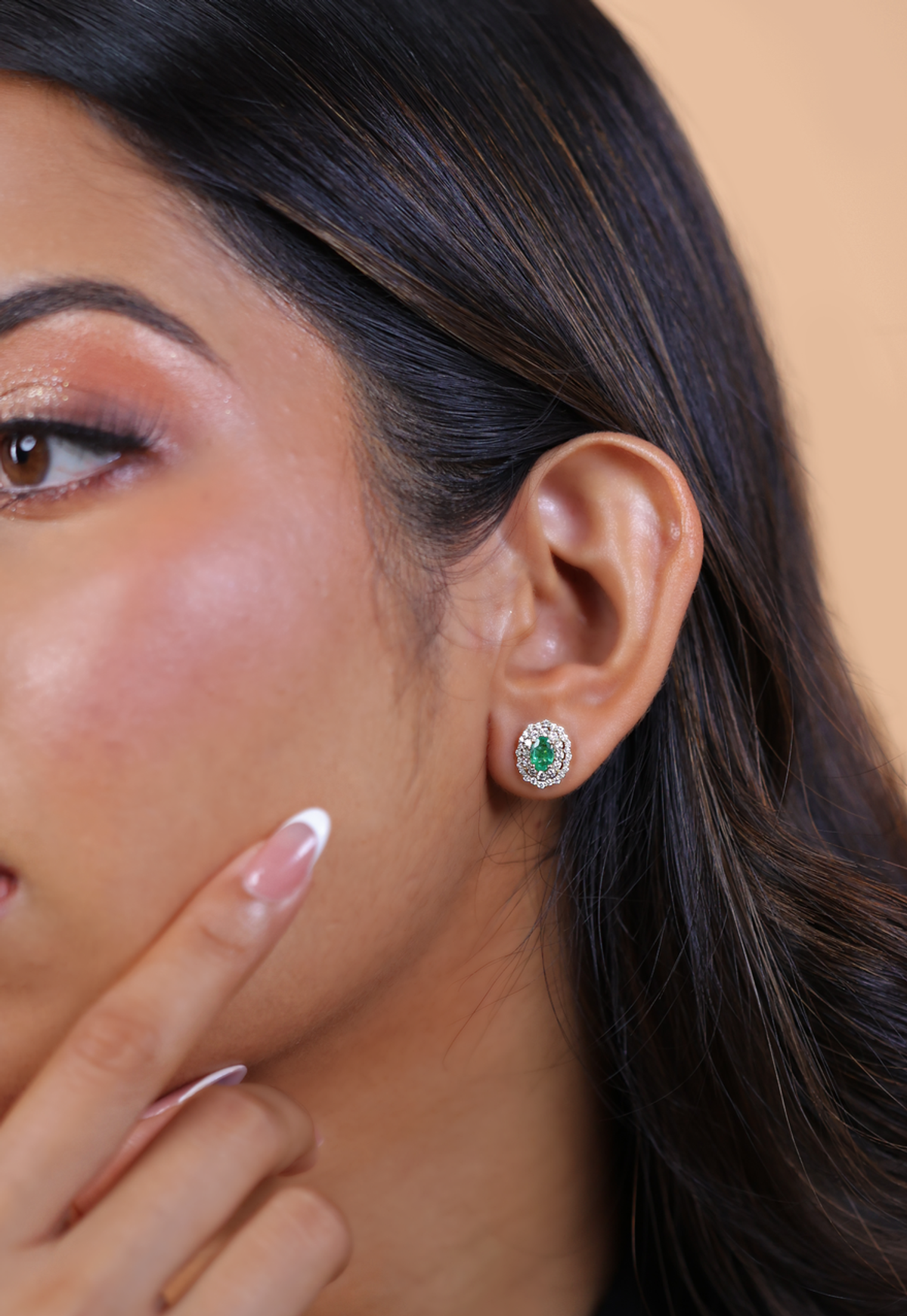 Double Halo Emerald Stud Earrings - view 1