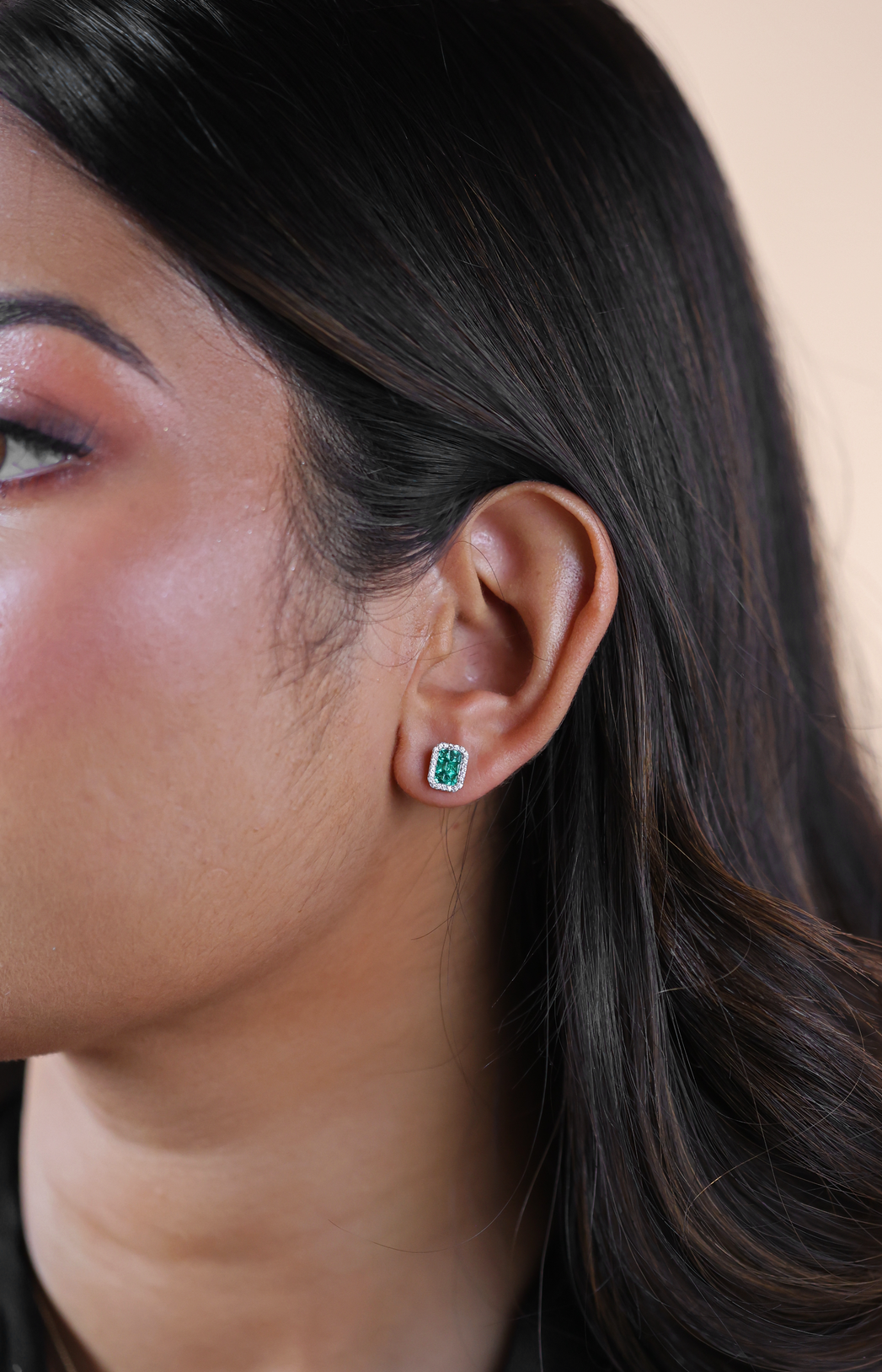 Emerald & Diamond Halo Studs - view 1