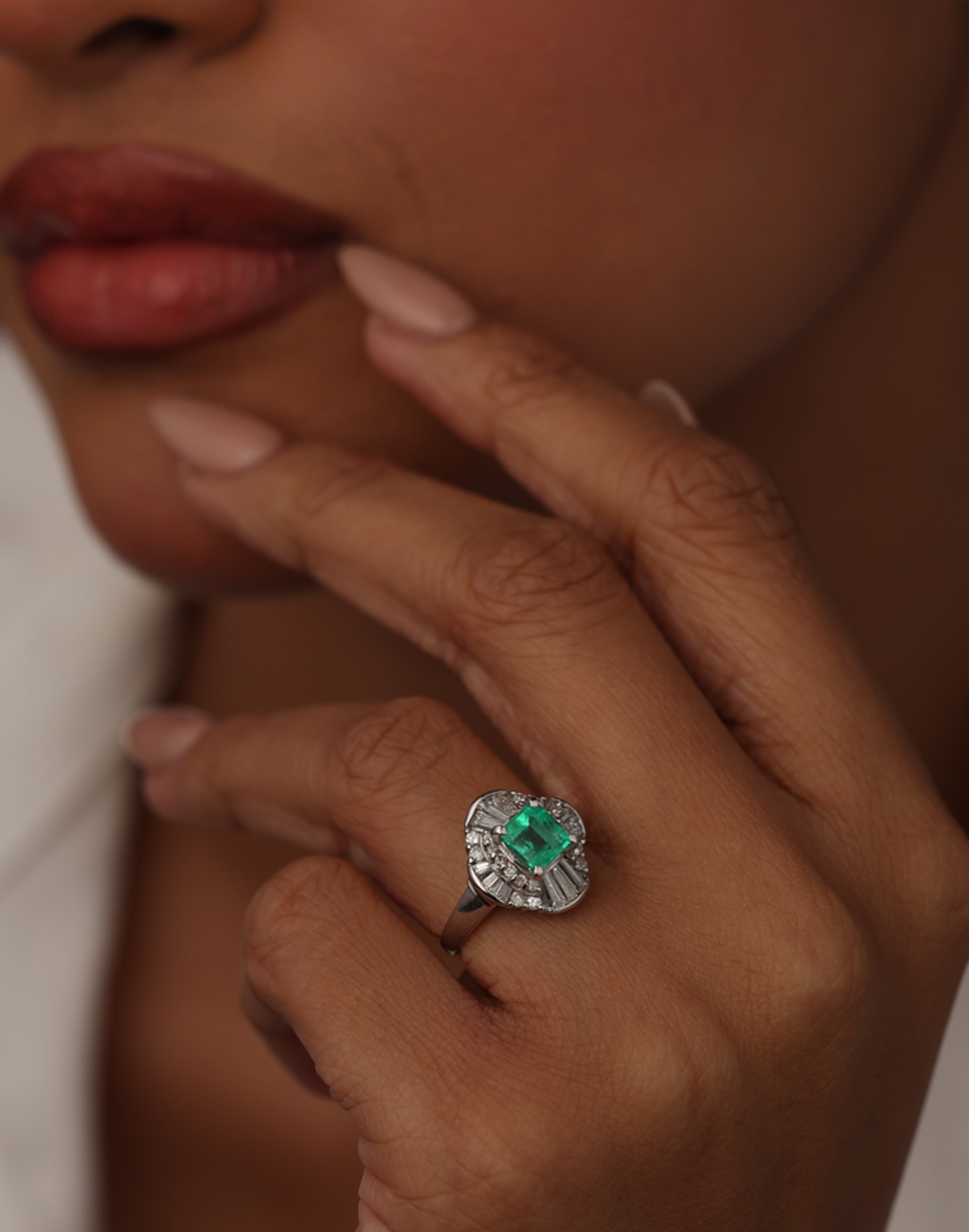 Emerald & Diamond Sunburst Ring - view 1