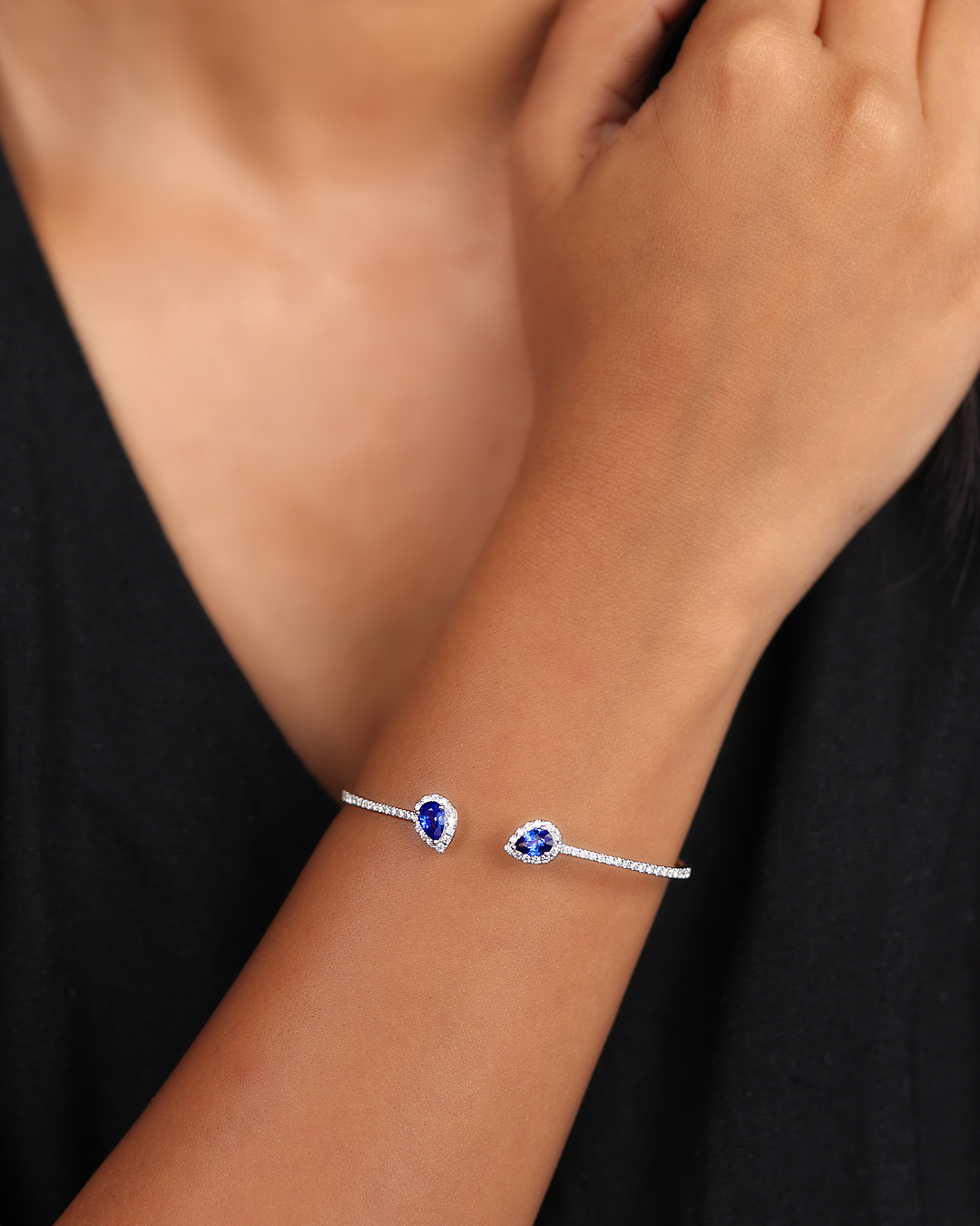 Twin Pear Sapphire & Diamond Cuff - view 1