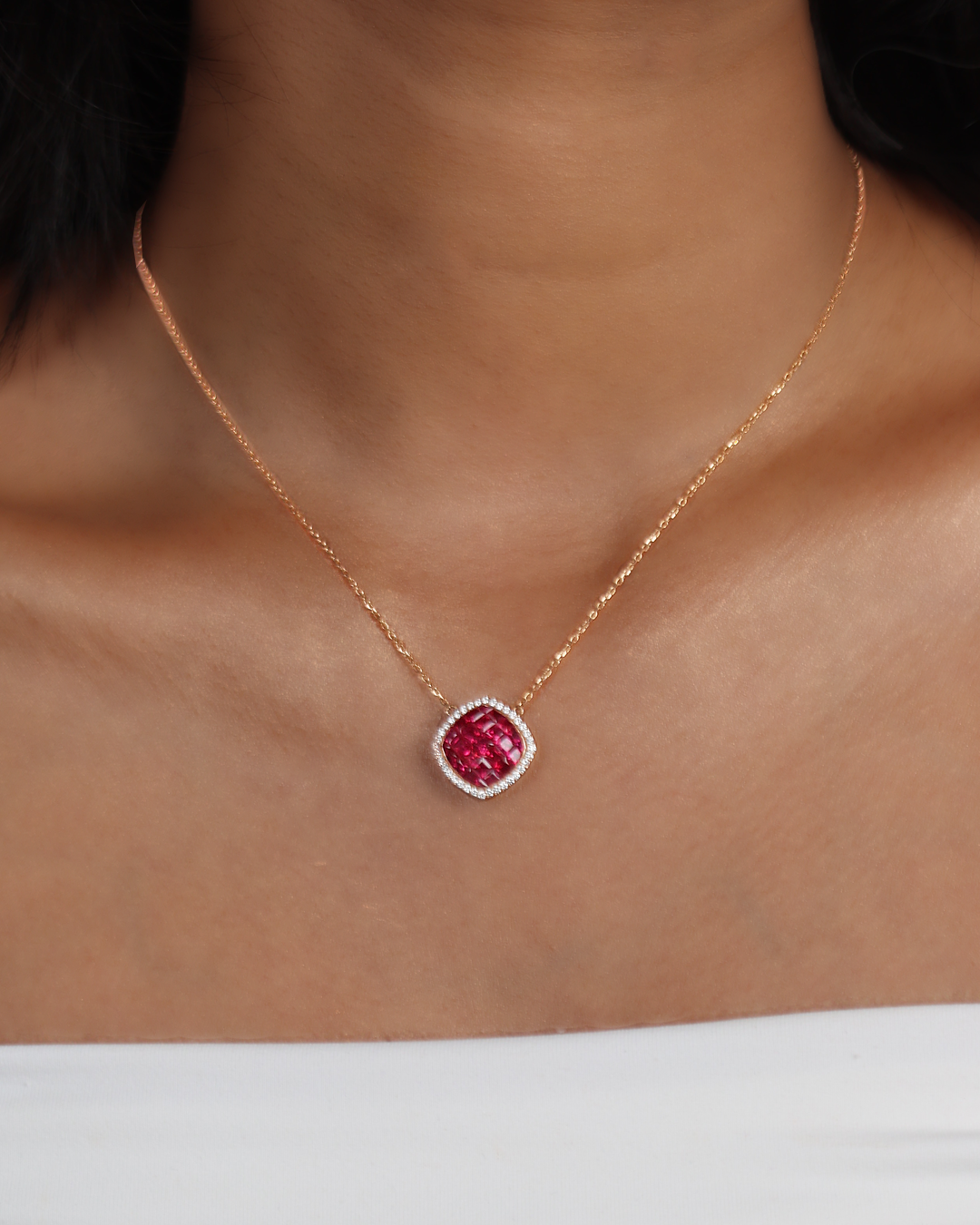 Invisible-Set Cushion Ruby Pendant - view 1