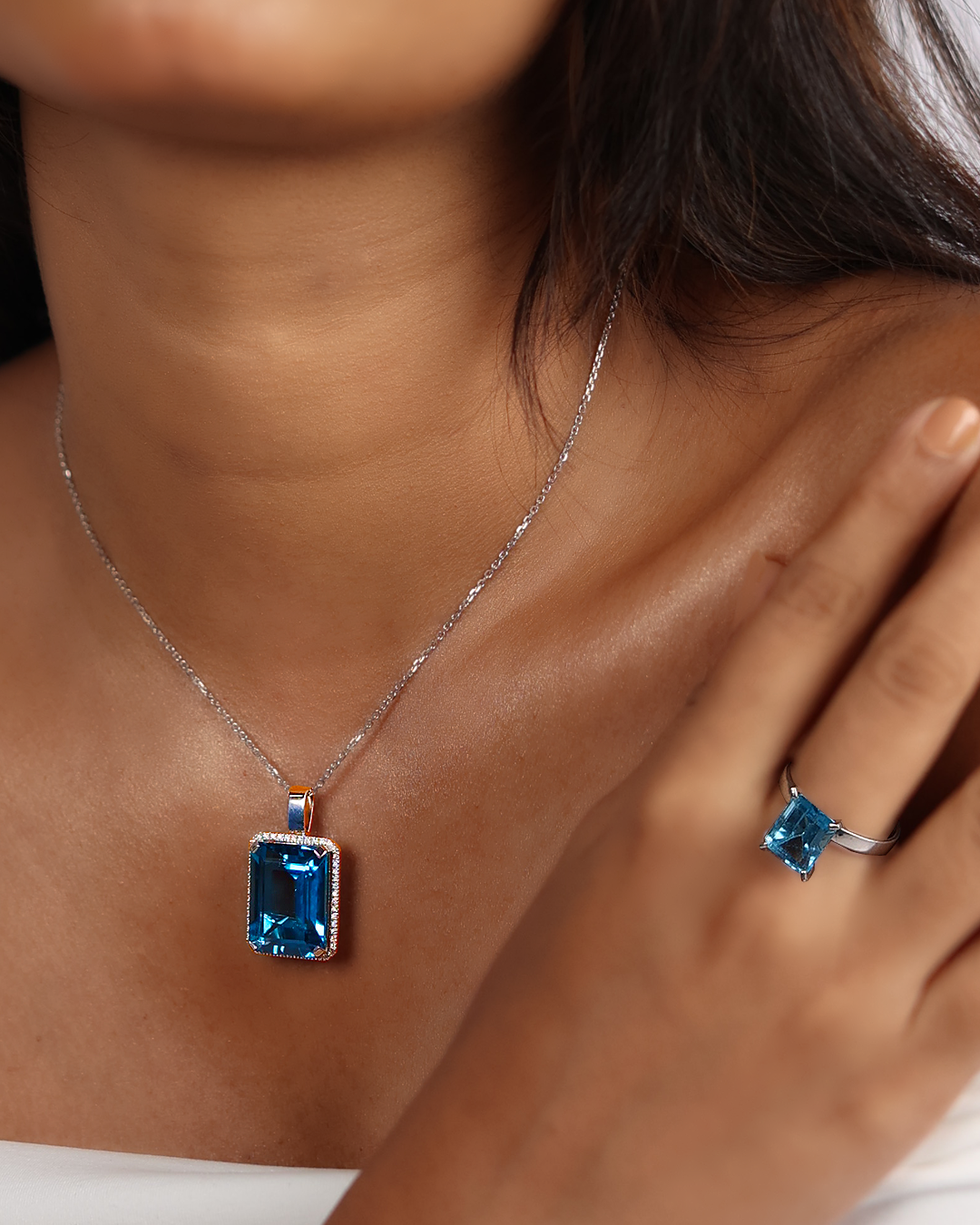 Blue Topaz Statement Pendant & Ring Duo