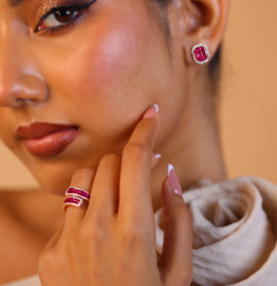 Invisible-Set Ruby Earrings & Ring Suite - view 1