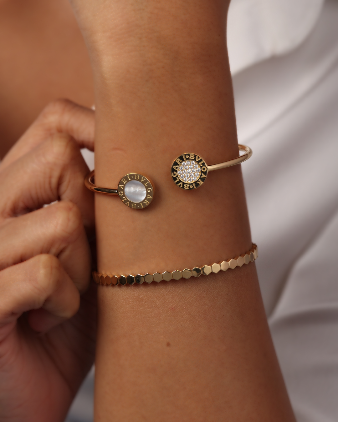 Mother-of-Pearl & Honeycomb Bangle Set - view 1